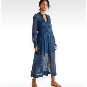 Free People Amelia Embroidered Maxi Dress Blue/Navy - Size Small - No Slip